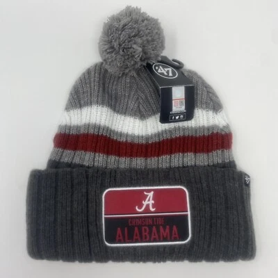 Alabama Crimson Tide '47 Marca Pom Gorro Gris Rayas Puño Tejido Gorra Invierno Sombrero Foto 1 de 4
