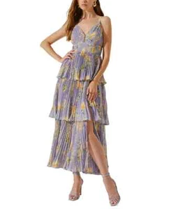 ASTR the Label Women's Zaida Pleated Maxi Dress Purple Yellow Size Medium M New - Picture 1 of 6