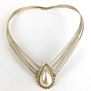 VNTG Faux Pearl Choker Gold Tone Finish with Faux Pearl Cabochon Fashion Jewelry - Picture 1 of 11