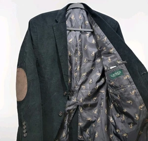 Lauren Ralph Lauren Black Corduroy Blazer Sz 38S Suede Elbow Patches Fox Lining - Picture 1 of 14