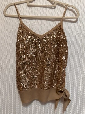 Top Bebe para mujer lentejuelas doradas, correa de espagueti, talla pequeña Foto 1 de 4