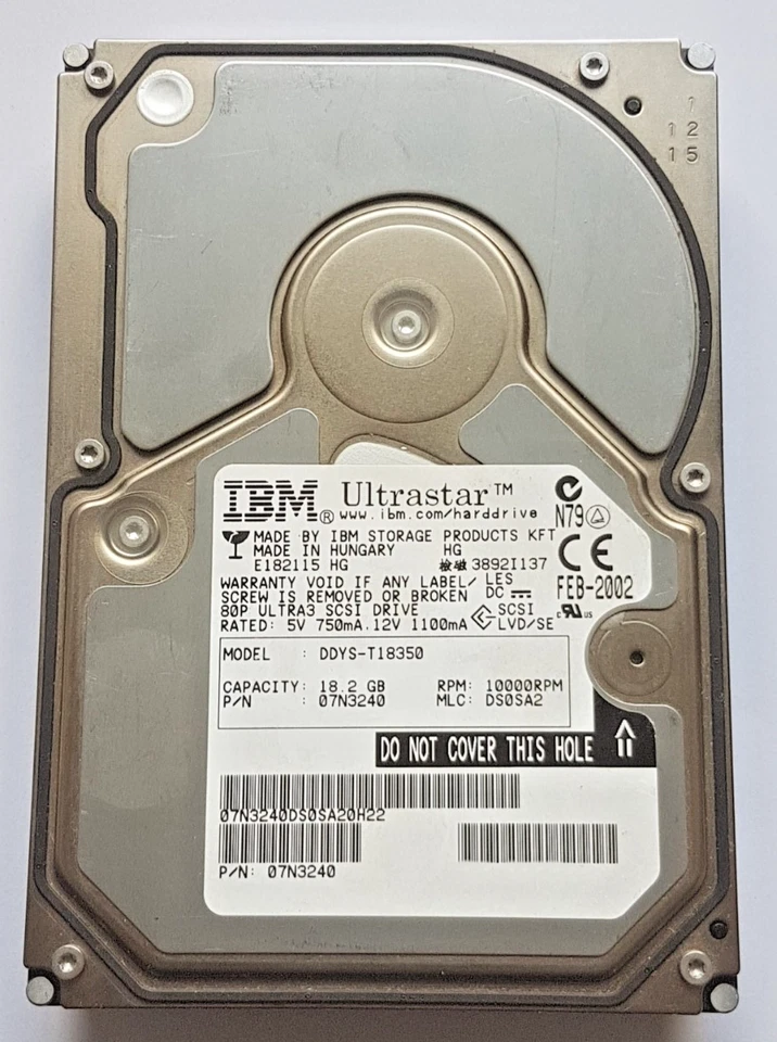 18.2 GB IBM Ultrastar DDYS-T18350 / 07N3240 10K Ultra3 SCSI 80Pin HDD 3.5" HDD - Image 1 of 1