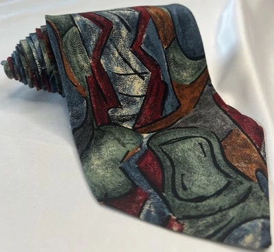 J.T. Beckett Abstract Pattern Tie 100% Silk Made in Italy Vintage Bold Colors - Image 1 of 4