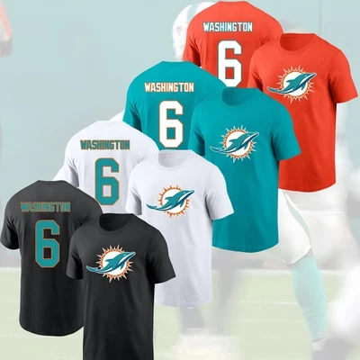 ¡OFERTA CALIENTE! Malik Washington #6 Miami Dolphins 2025 nombre y número de jugador regalo para fanáticos Foto 1 de 4