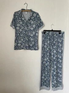 ECHO SLEEPWEAR PJ Pajama Set Women’s Medium “Butter” Soft Excellent Blue White - Picture 1 of 3