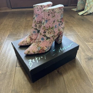 Betsey Johnson Cady F Women's Boot Floral Multi Color Rhinestone 3.5” Heel - Picture 1 of 7