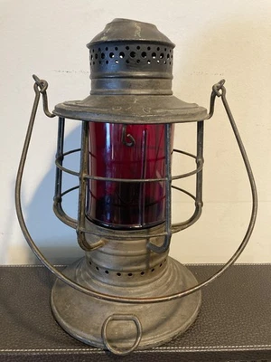 WW I BRASS DECK LANTERN BY DIETZ W/ ORIGINAL KOPP RED GLOBE - Image 1 of 4