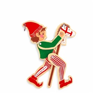 Pressed Wood Hallmark Christmas Ornament Hobby Horse Elf Jointed 1987 - Picture 1 of 3