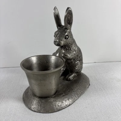 Pottery Barn Pewter Metal Bunny Rabbit Easter Votive Taper Candle Holder Foto 1 de 4