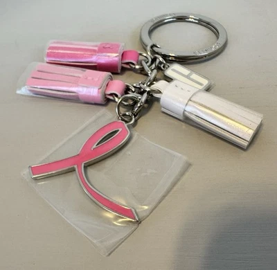 Clinique Bag Tag / Charms / Keychain w/ Tassels -  Breast Cancer Awareness New  - Image 1 of 2