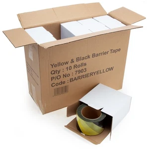Yellow & Black Barrier Tape 500m x 70mm Box of 10 Non Adhesive Polyethylene - Picture 1 of 3