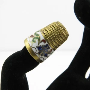 Vtg. Brass Thimble with Floral Cloisonne Band Collectible Sewing Item - Picture 1 of 17