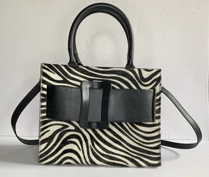 Vintage Italy Vera Pelle Genuine Leather Suede & Zebra Handbag Purse  - Picture 1 of 10