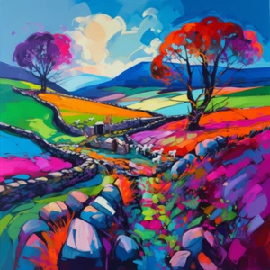 Yorkshire Dales River Fauvismo Arte Lujo Lona Pared Estampado Colorido - Imagen 1 de 1