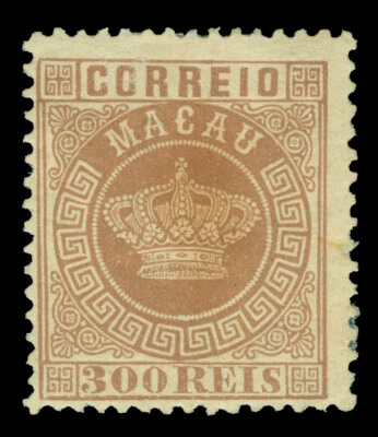 MACAU (CHINA) 1884 CROWN  300reis chocolate  Scott 15 mint MH - Image 1 of 2