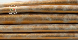 METALLIC ORANGE SHIMMER DISTRESSED Soft Goat Leather 2 skins 12sqf 0.8mm #C4321 - Picture 1 of 7