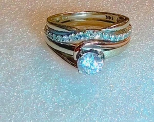14k Y & W Gold With CZ Stone & Diamonds Accents Engagement Ring ((543)) - Picture 1 of 4