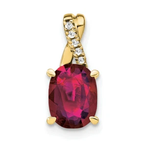 10K Yellow Gold Oval Created Ruby Diamond Necklace Charm Pendant - Picture 1 of 4