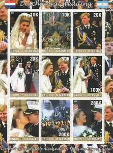 DUTCH ROYAL WEDDING PRINCE WILLEM-ALEXANDER MAXIMA ZORREGUIETA MNH STAMP SHEET - Picture 1 of 1