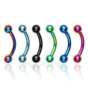 1PC. 14G 3/8" Titanium Anodized 316L Surgical Steel Curved Eyebrow Barbell. - Picture 1 of 2