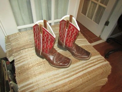 Ariat Square Toe Boots Red & Brown Youth Size 4 Style 10017316 Leather - Image 1 of 4