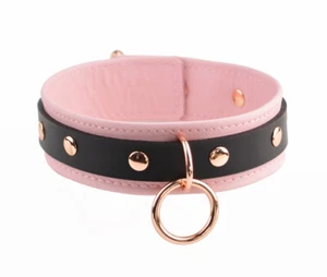 Blush Pink Beautifully Handcrafted Black Deluxe Nappa Leather Collar col7BlkRg - Picture 1 of 4