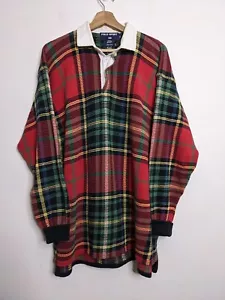Polo Sport Ralph Lauren Knit Rugby Shirt Mens Extra Large Red Tartan Plaid 90s - Picture 1 of 12