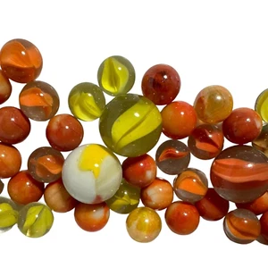 MARBLES 55 Orange GLASS .50 Vintage 3 Ribbon Swirl SHOOTER 7/8" - Picture 1 of 8