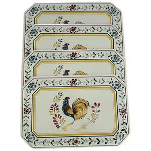 Vintage Town & Country Linen Rooster Garland Vinyl Placemats Set Of 4 Farmhouse - Picture 1 of 11
