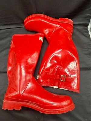 Bota de lluvia de goma de caña alta roja vintage para mujer talla 11 Foto 1 de 4