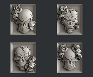 3d STL models for CNC, Artcam, Aspire, relief  skull with roses - Picture 1 of 5