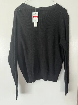 Sweet Romeo Seam Front Waffle Pullover Sweater Color Black Size M - Image 1 of 4