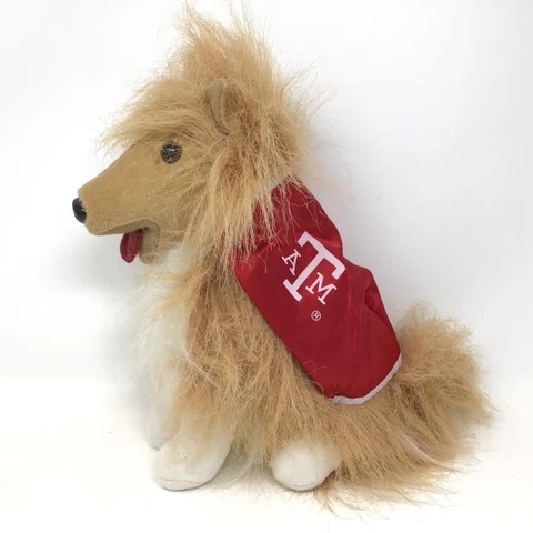 Texas A & M Revellie Mascot Dog Collie NCAA  Aggies Red Cape Plush 12"  Brown Cover