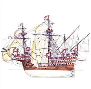 2000 Vintage Ship Print Portuguese Carrack 16th Century Portugal Sail Ships - Picture 1 of 3