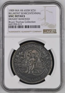 1909 MA HK-655B SO-CALLED DOLLAR BELMONT, MA SEMICENTENNIAL NGC UNC DETAILS - Picture 1 of 4