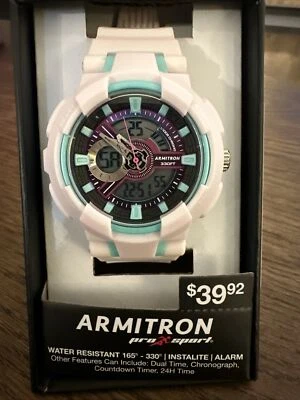 NUEVO Armitron Pro Sport 25/6451BPKWM 165-330Ft WR, Instalite, Alarma, Blanco Foto 1 de 3