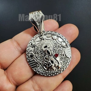 HIP HOP ICED LAB DIAMOND SILVER PLATED SANTA BARBARA MEDAL FASHION CHARM PENDANT - Picture 1 of 2