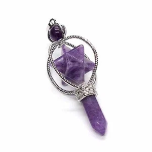 Colgante curativo Merkaba Reiki péndulo chakra cristal cuarzo amatista natural - Imagen 1 de 22