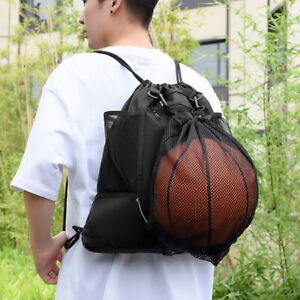 Mesh Basketball Pouch Removable Drawstring for Training Equipment (Black)