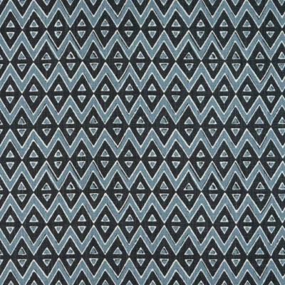 Thibaut Geometric Print Fabric- Tiburon / Black & Mineral Blue 3.80 yds F913233 - Image 1 of 2