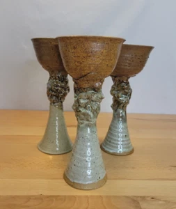 Calici ceramica artistica calice bicchieri vino gres set 3 firmati astratti - Foto 1 di 16