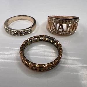 Lot Rose Gold Crystals Boho Hippie Glam NANA Retro Rings Size 8 - Picture 1 of 10