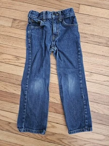 Cat And Jack Relaxed Straight Jeans Boys Size 5 Adjustable Waist Denim Dark Wash - Picture 1 of 3