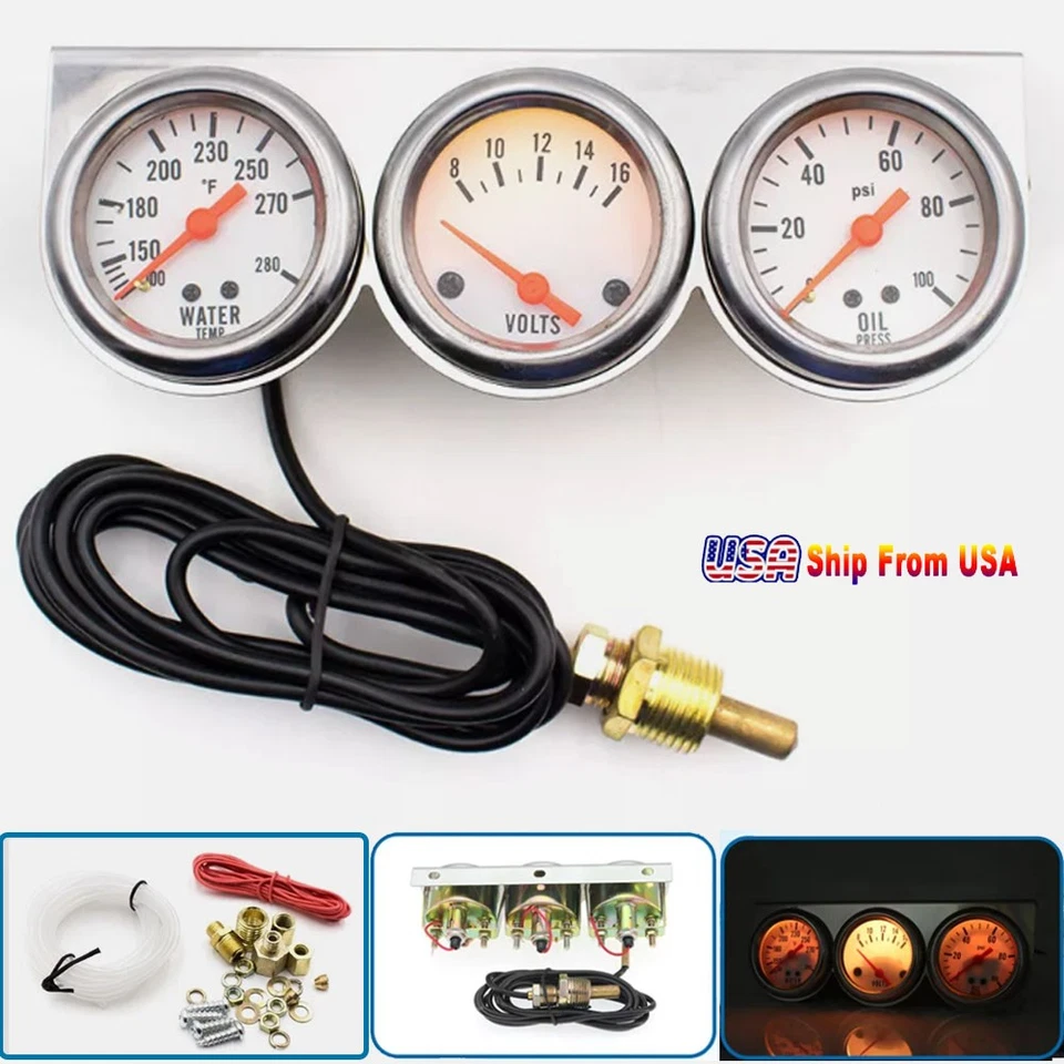Car Triple Mechanical Meter Auto Gauge Water Temp Oil Pressure Meter Volt 3 in1 - Image 1 of 4