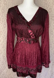 Vintage Marisol Woman’s Burgundy Patchwork Burnout Velvet Blouse Size Medium 36B - Picture 1 of 22