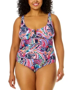 Anne Cole Plus Size Notched Scoop-Neck One-Piece Swimsuit Multicolor 18W - Picture 1 of 1