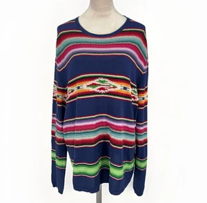 Polo Ralph Lauren Pullover Serape Azteken Seide Leinen Baumwolle Indisch RAR Vintage XXL - Bild 1 von 12