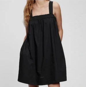 Gap Size Small Tall Dress 100% Cotton Black Babydoll Tie Strap Dress Pockets EUC - Picture 1 of 14