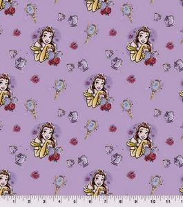 DISNEY Fabric - BEAUTY & THE BEAST - BELLE on Lavender - 30" REMNANT - Picture 1 of 1