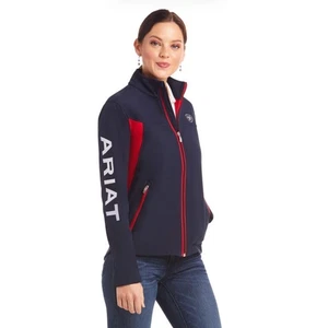Ariat New Team Softshell Jacket Womens Large Equestrian Navy Red - Picture 1 of 13